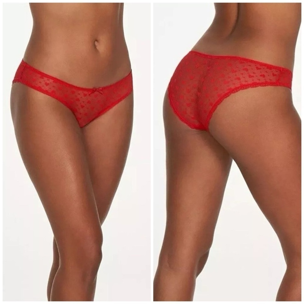 NWT Frederick's of Hollywood Maree Sheer Red Heart Lace Hipster Panties, Size 1X